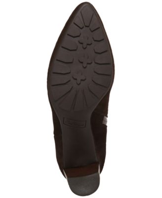 AQUA COLLEGE Womens Brown Goring Back Pull-Tab Slip Resistant Waterproof Katlyn Pointed Toe Stacked Heel Zip-Up Suede Dress Chelsea Boot M