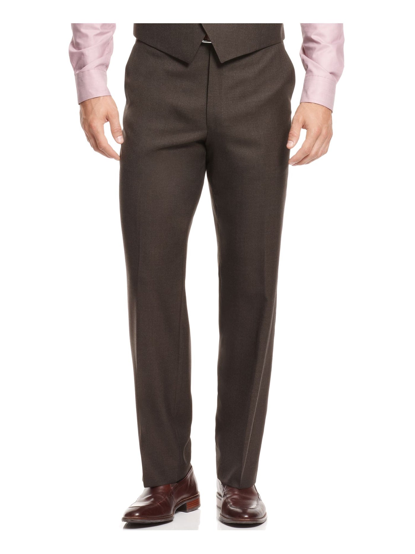 SHAQUILLE ONEAL Mens Osmopf1a0012 Brown Flat Front, Patterned Classic Fit Suit Separate Pants 34W X 34L