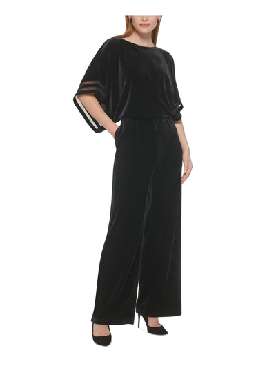 JESSICA HOWARD Womens Black Open Back Top Lined Elbow Sleeve Boat Neck Party High Waist Jumpsuit L