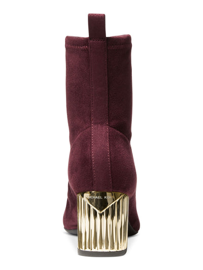 MICHAEL MICHAEL KORS Womens Burgundy Heel Pull-Tab Padded Porter Almond Toe Block Heel Booties 6.5