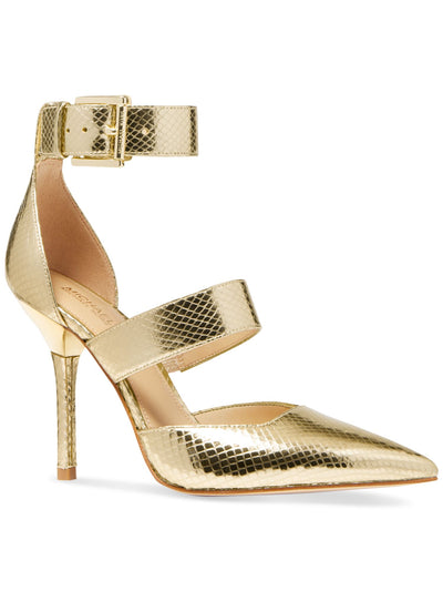 MICHAEL MICHAEL KORS Womens Gold Solid Snake Metallic Goring Ankle Strap Padded Amal Pointed Toe Stiletto Buckle Leather Dress Pumps Shoes 9 M