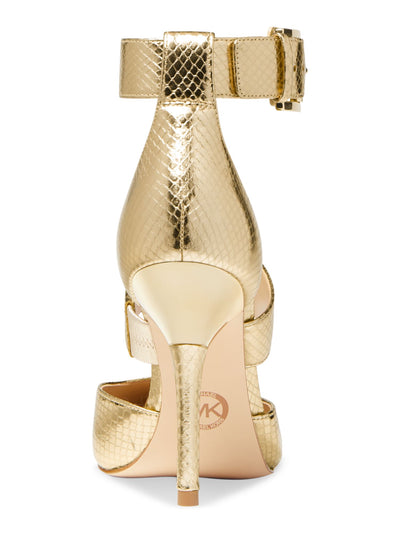 MICHAEL MICHAEL KORS Womens Gold Solid Snake Metallic Goring Ankle Strap Padded Amal Pointed Toe Stiletto Buckle Leather Dress Pumps Shoes 9 M