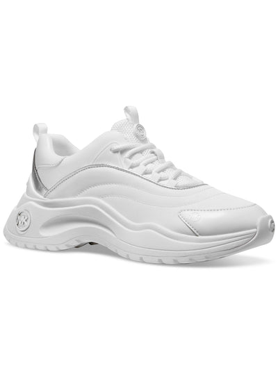 MICHAEL MICHAEL KORS Womens White 1" Platform Metallic Trim Logo Hardware Cushioned Treaded Dara Almond Toe Wedge Lace-Up Athletic Training Shoes 11