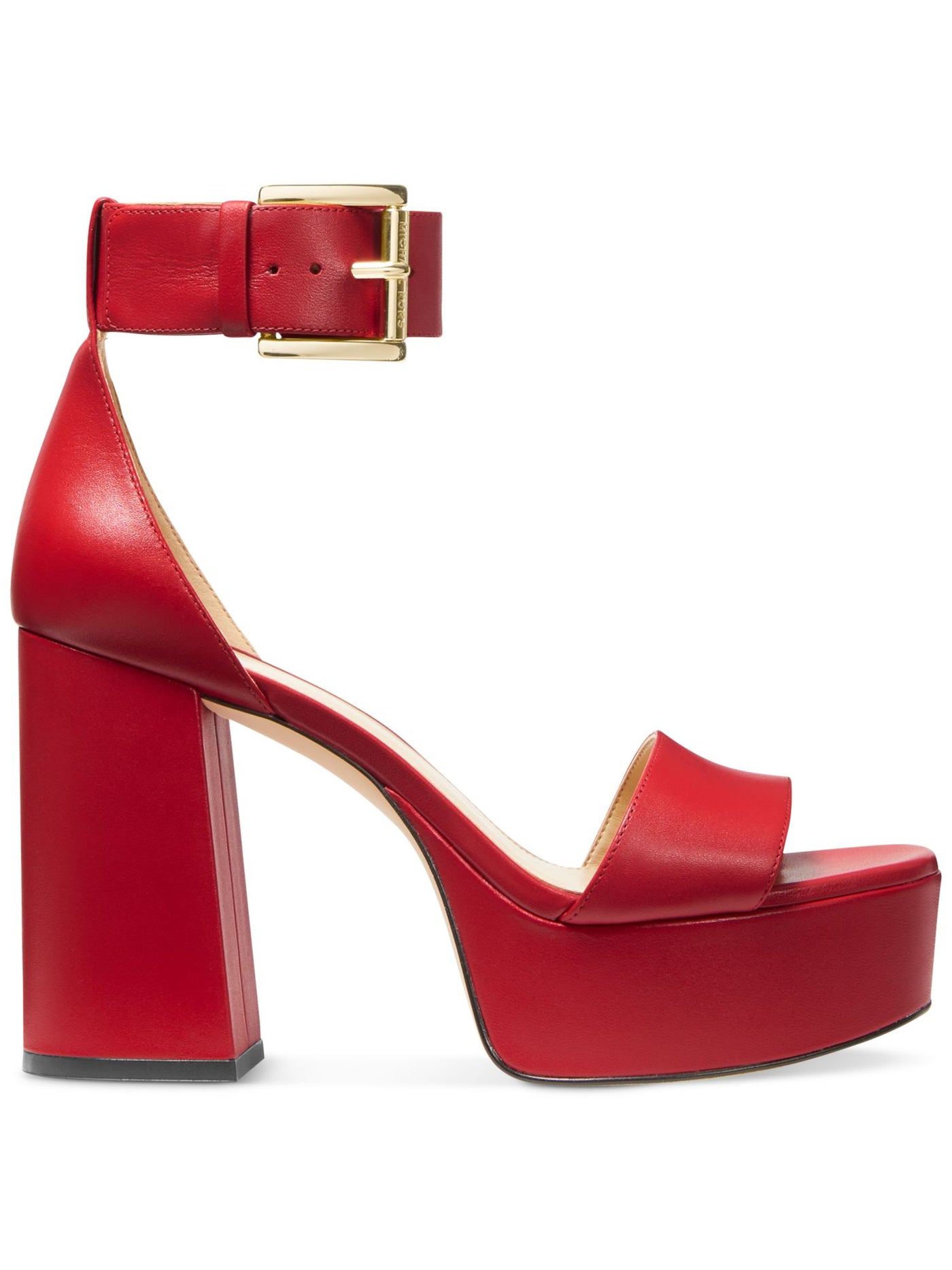 MICHAEL MICHAEL KORS Womens Red 1-1/2" Platform Padded Tara Round Toe Platform Buckle Leather Dress Sandals Shoes 6.5