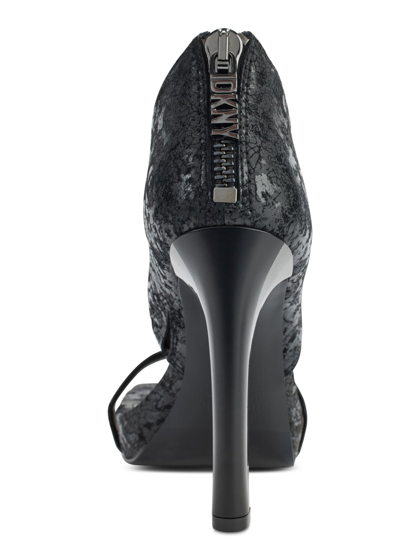 DKNY Womens Black Patterned Ankle Cuff Logo Zip Padded Dava Square Toe Block Heel Zip-Up Leather Dress Heeled Sandal 6.5
