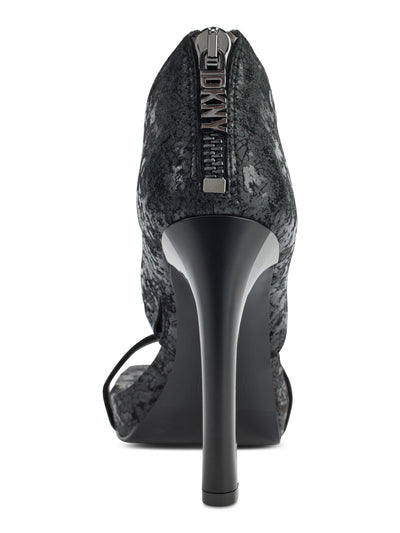 DKNY Womens Black Patterned Ankle Cuff Logo Zip Padded Dava Square Toe Block Heel Zip-Up Leather Dress Heeled Sandal 6.5