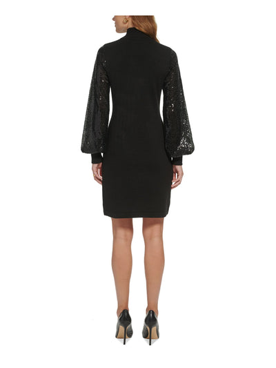 JESSICA HOWARD Womens Black Mock Neck Above The Knee Cocktail Sweater Dress L