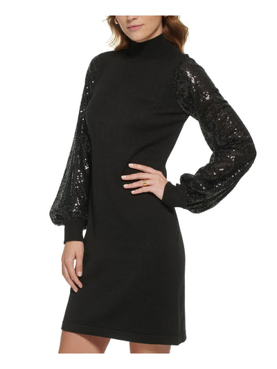 JESSICA HOWARD Womens Black Mock Neck Above The Knee Cocktail Sweater Dress L