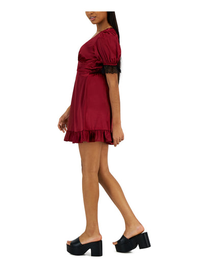 KIT + SKY Womens Red Lined Ruffled Keyhole Back Short Sleeve V Neck Above The Knee Party Shift Dress S