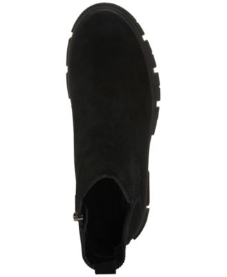 AQUA COLLEGE Womens Black Goring Pull-Tab Padded Slip Resistant Waterproof Priya Round Toe Block Heel Zip-Up Suede Chelsea Boot M