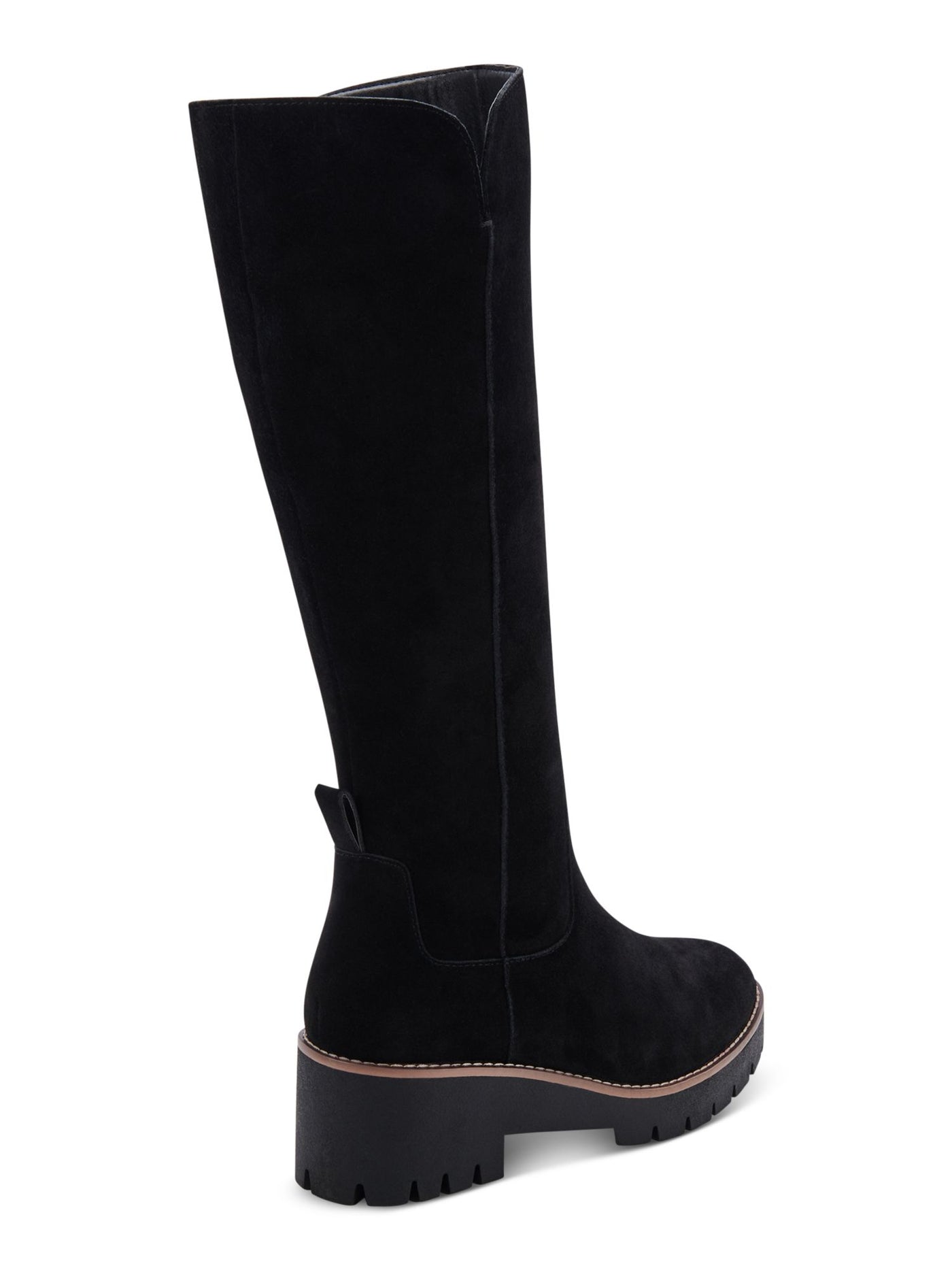 AQUA COLLEGE Womens Black Waterproof Slip Resistant Dash Round Toe Block Heel Zip-Up Suede Riding Boot 7.5 M