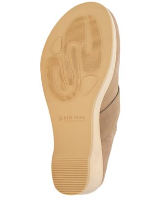 GENTLE SOULS KENNETH COLE Womens Beige Hook & Loop 1 Platform Padded Stretch Henley Round Toe Wedge Slip On Leather Clogs Shoes