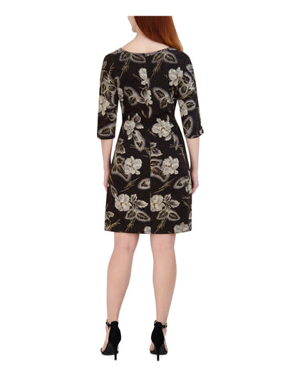 SIGNATURE BY ROBBIE BEE Womens Unlined 3/4 Sleeve Round Neck Above The Knee Party Sheath Dress