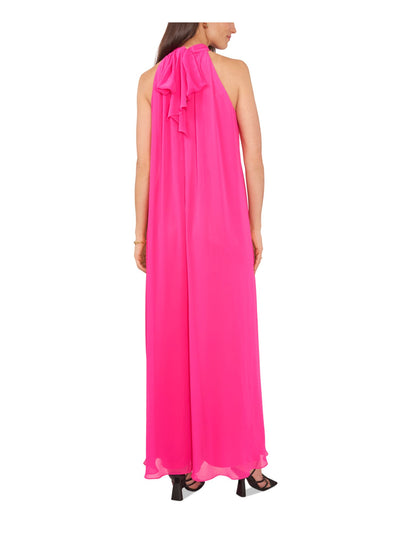 VINCE CAMUTO Womens Pink Zippered Tie Lined Sheer Sleeveless Halter Evening Wide Leg Jumpsuit S