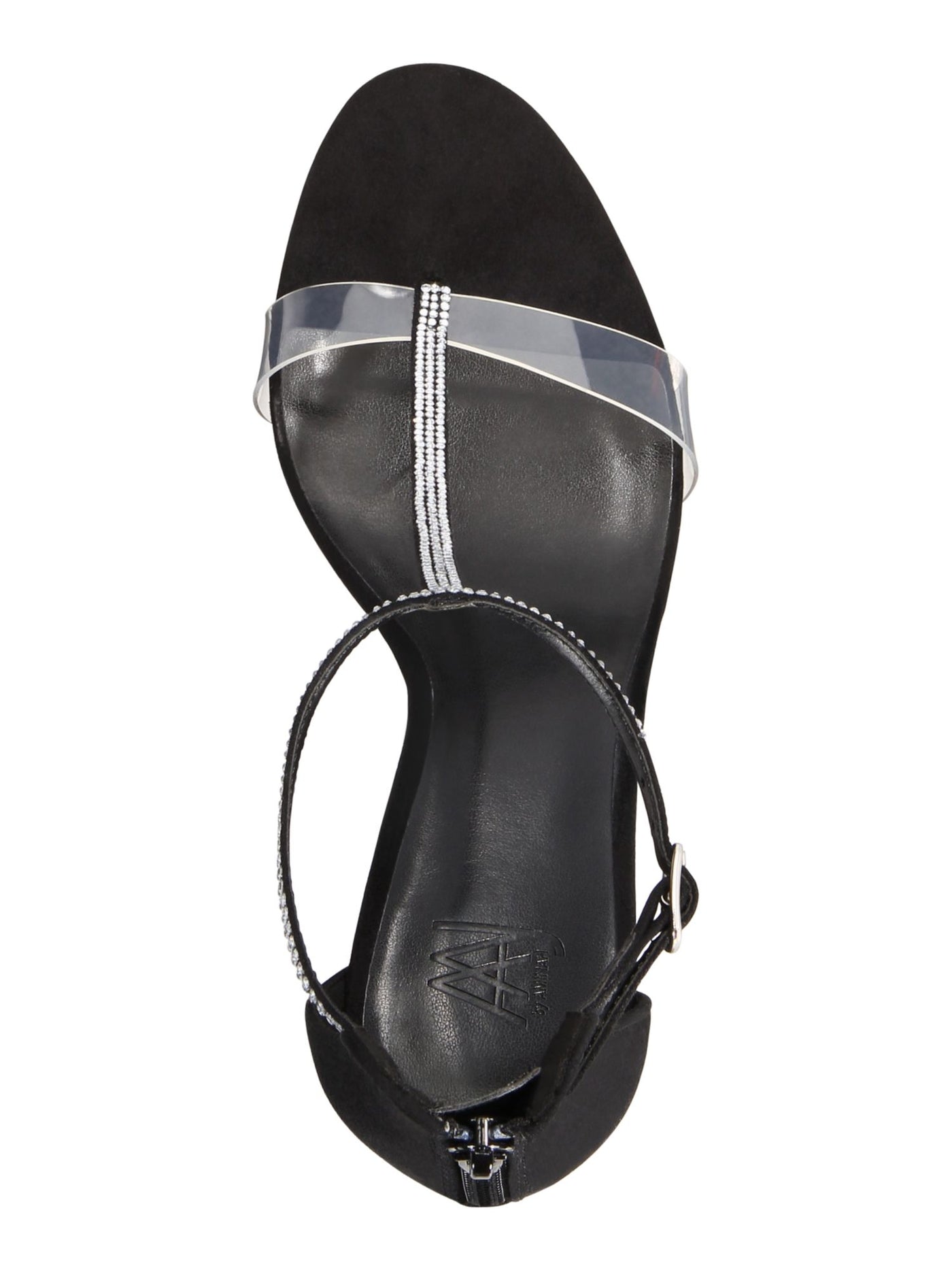 AAJ BY AMINAH Womens Black Mixed Media Ankle Buckle Cushioned Rhinestone Aniya Open Toe Stiletto Zip-Up Dress Heeled Sandal 8 M