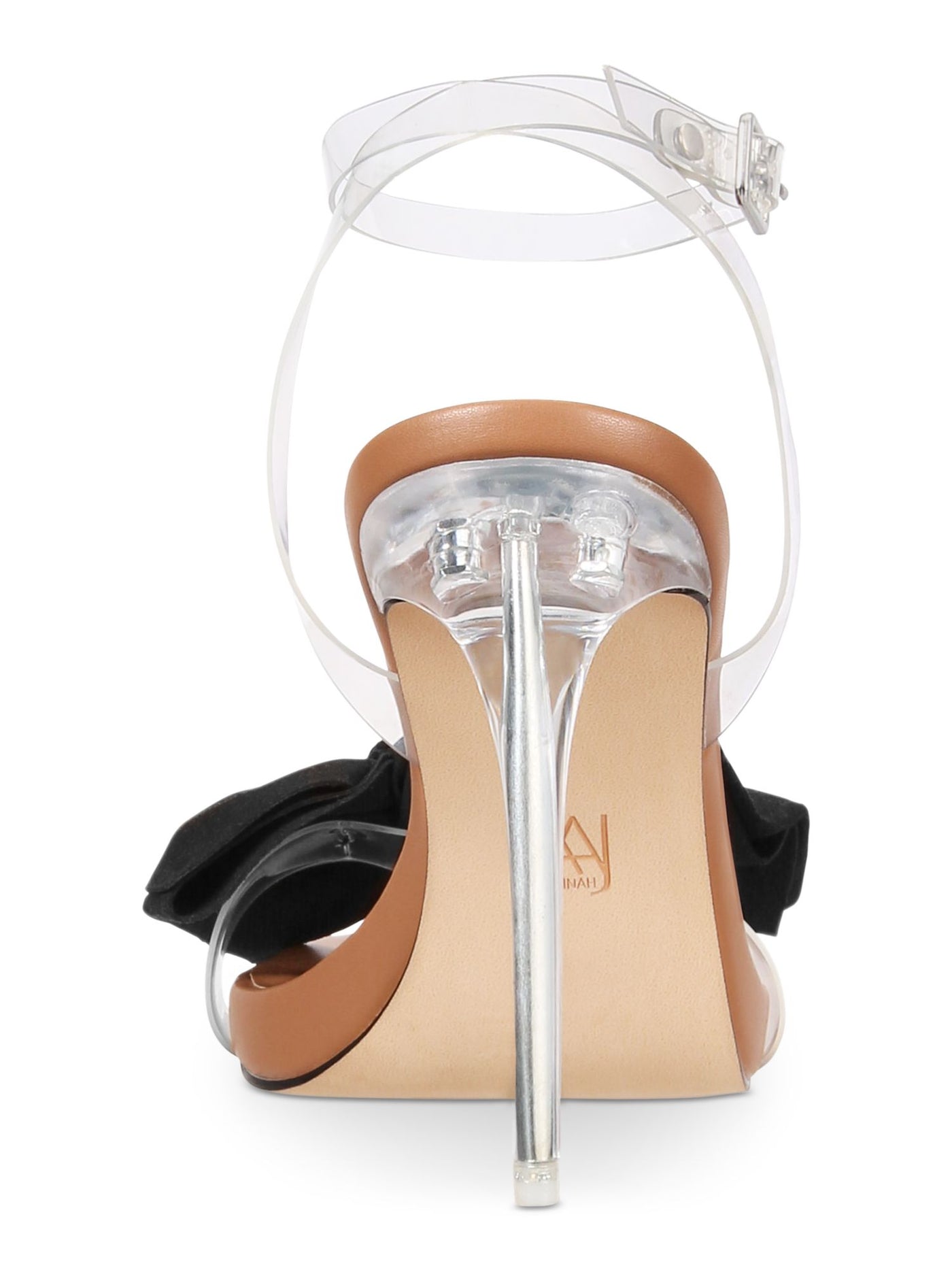 AAJ BY AMINAH Womens Clear Clear Cushioned Bow Accent Ankle Strap Aminah Almond Toe Stiletto Buckle Dress Heeled Sandal 6.5 M