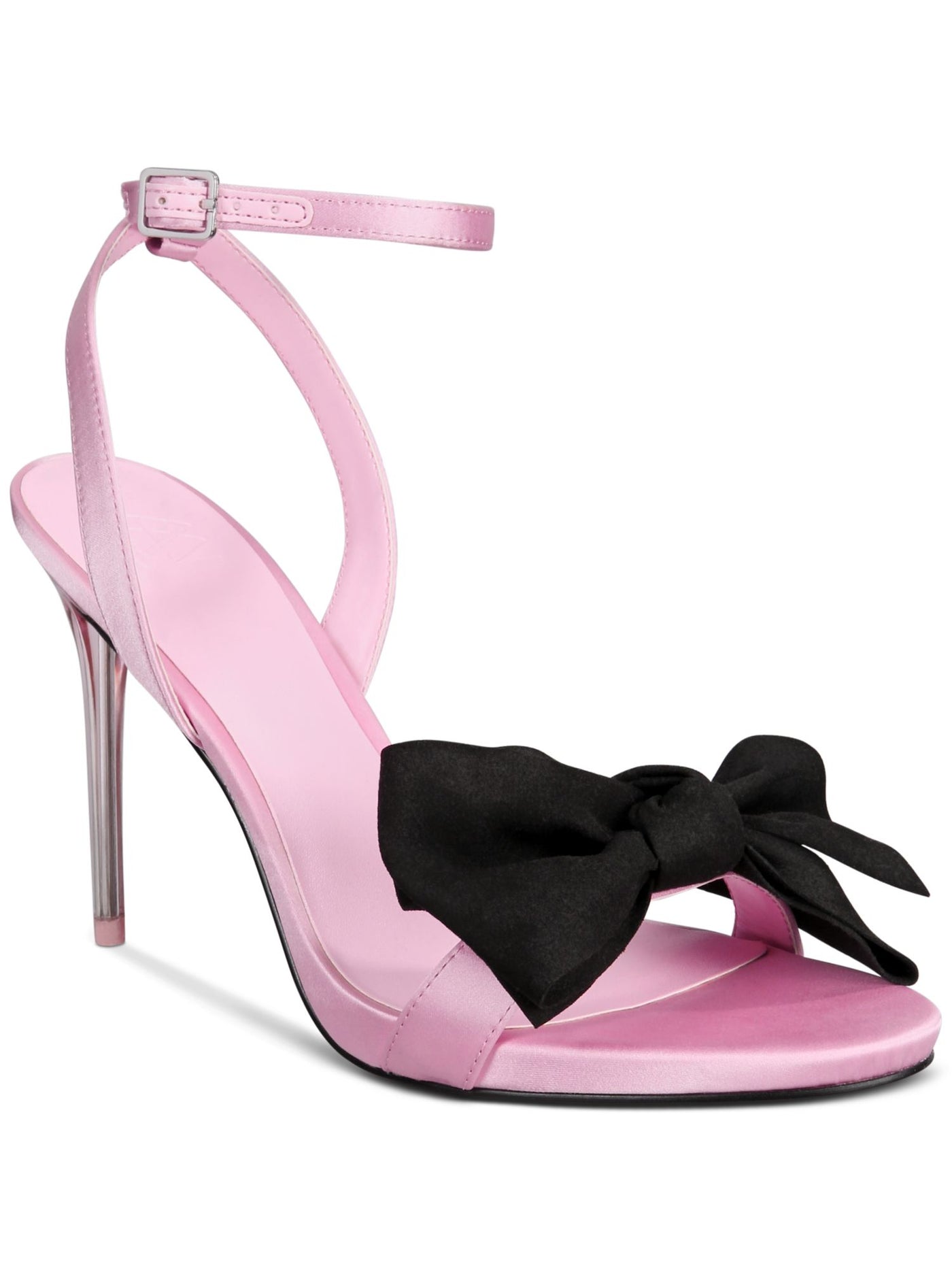 AAJ BY AMINAH Womens Pink Cushioned Bow Accent Ankle Strap Yahira Almond Toe Stiletto Buckle Dress Heeled Sandal 7.5 M