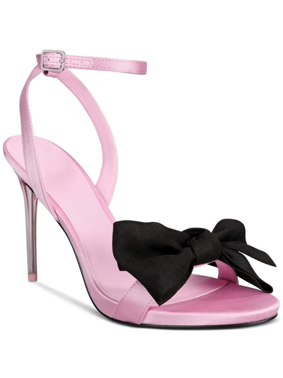 AAJ BY AMINAH Womens Pink Cushioned Bow Accent Ankle Strap Yahira Almond Toe Stiletto Buckle Dress Heeled Sandal 8 M