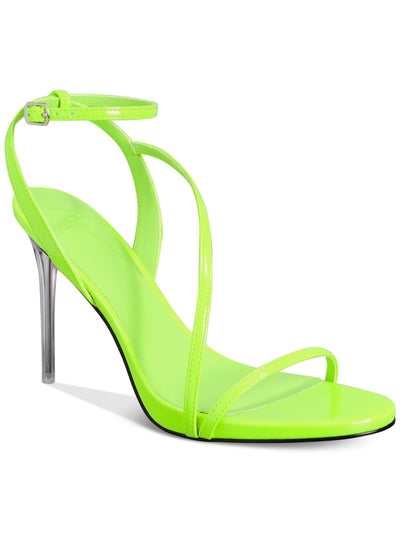 AAJ BY AMINAH Womens Green Asymmetrical Strap Ankle Strap Padded Zayn Almond Toe Stiletto Buckle Dress Heeled Sandal 8 M