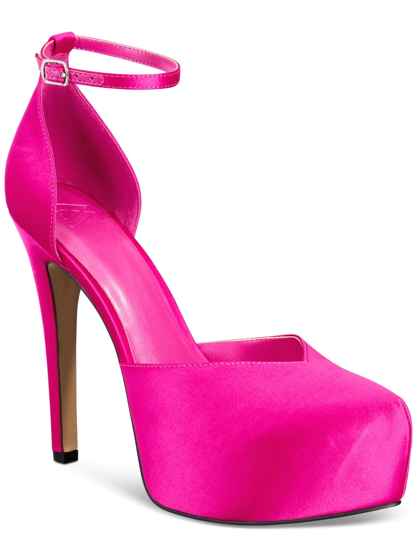 AAJ BY AMINAH Womens Pink 1-1/2" Platform Ankle Strap Padded Satiya Pointy Toe Stiletto Buckle Pumps Shoes 7 M