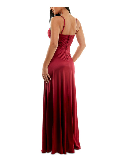 CITY STUDIO Womens Burgundy Slitted Spaghetti Strap Full-Length Fit + Flare Prom Dress 5