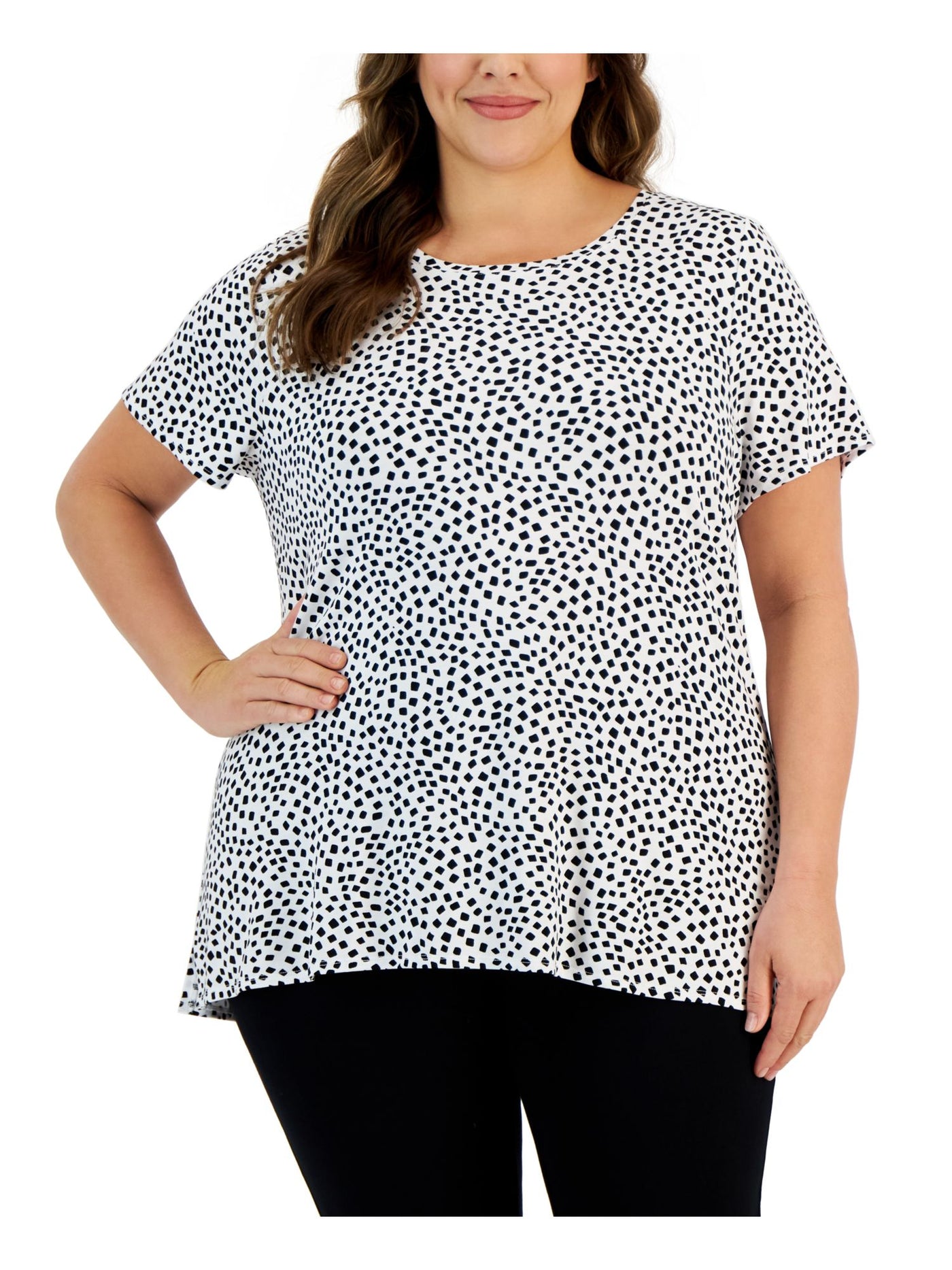 ALFANI Womens White Polka Dot Short Sleeve Crew Neck Top Plus 3X