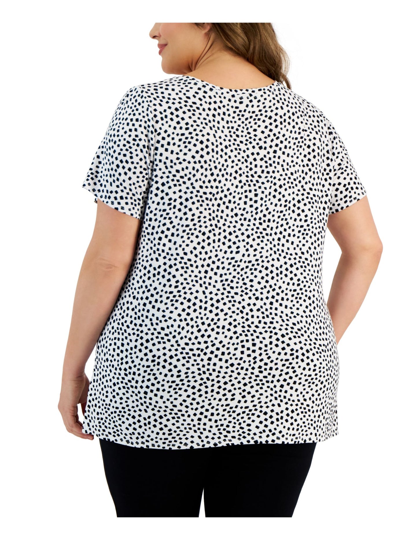 ALFANI Womens White Polka Dot Short Sleeve Crew Neck Top Plus 3X