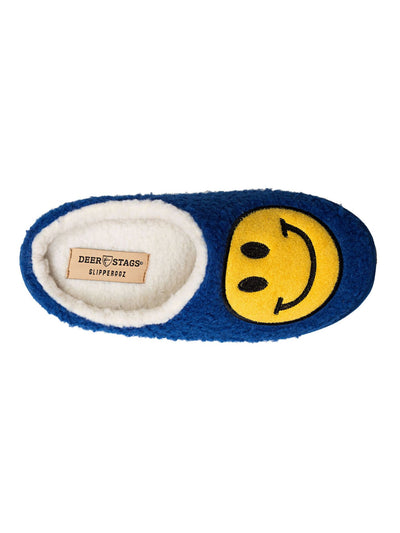 DEER STAGS Mens Blue Smiley Face Cushioned Round Toe Slip On Slippers 7 M