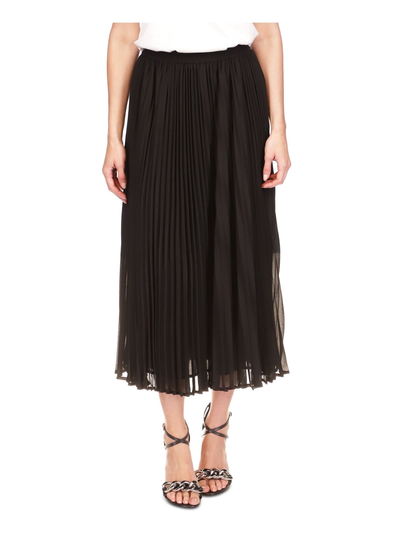 MICHAEL MICHAEL KORS Womens Black Lined Elastic Waist Pull-on Midi Wear To Work Pleated Skirt XL