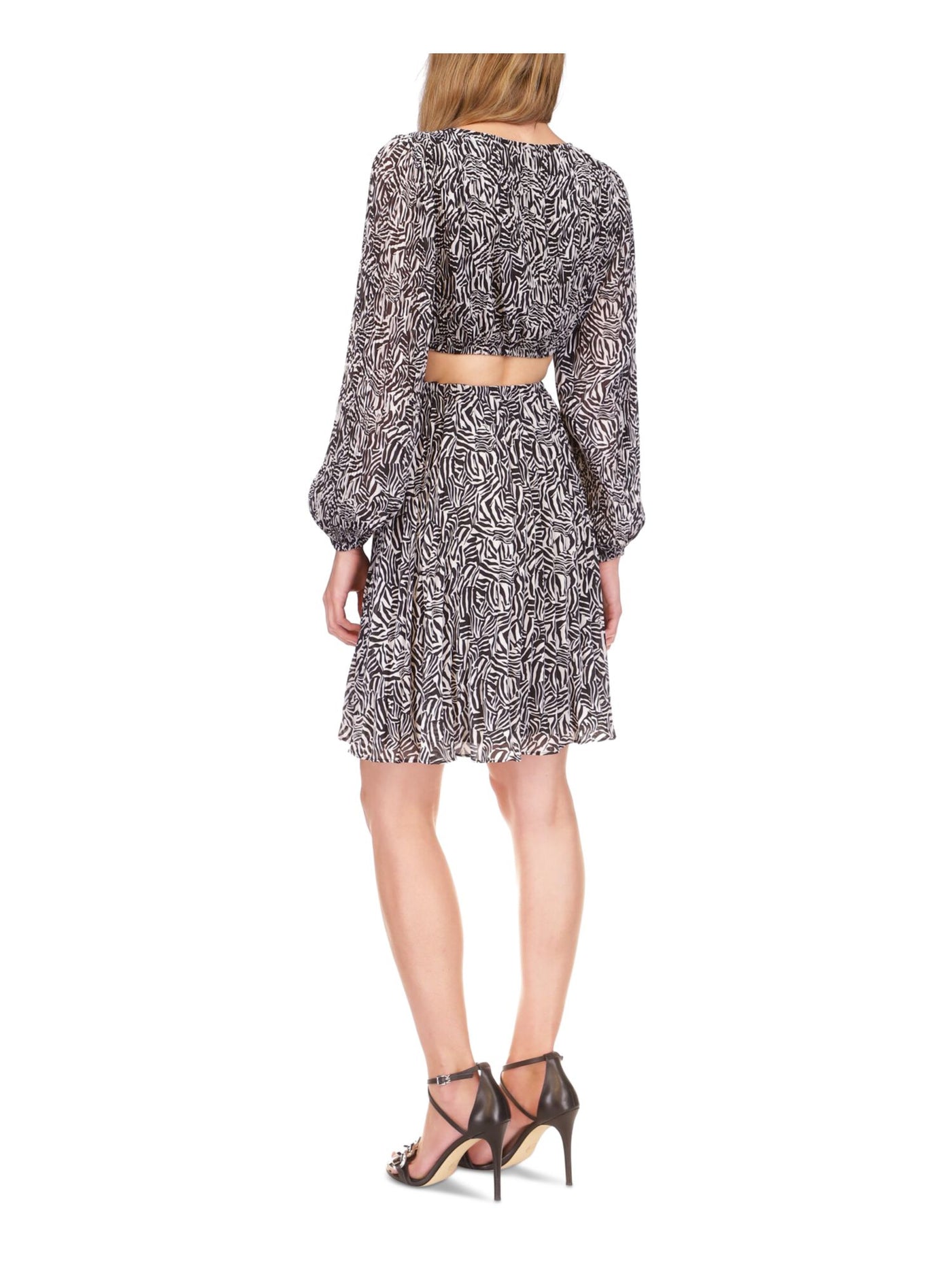 MICHAEL MICHAEL KORS Womens White Cut Out Lined Pullover Long Sleeve V Neck Above The Knee Party Fit + Flare Dress XS