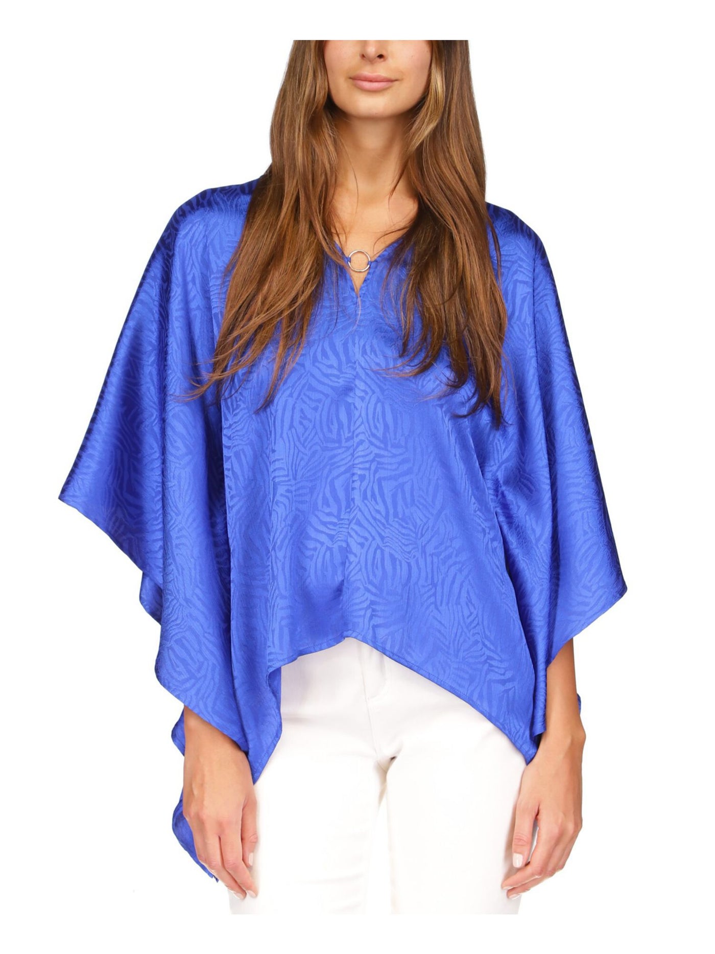 MICHAEL MICHAEL KORS Womens Blue Flutter Sleeve V Neck Top L\XL