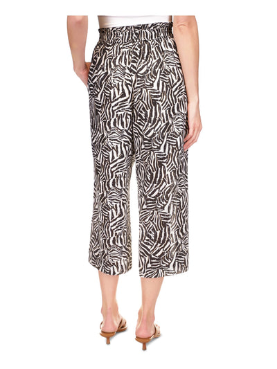 MICHAEL MICHAEL KORS Womens White Pocketed Lined Paper Bag Elastic Waist Drawstri Animal Print Cropped Pants L