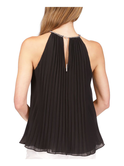 MICHAEL MICHAEL KORS Womens Black Pleated Lined Chain Detail Sleeveless Halter Top M