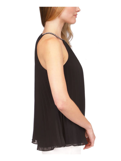 MICHAEL MICHAEL KORS Womens Black Pleated Lined Chain Detail Sleeveless Halter Top L