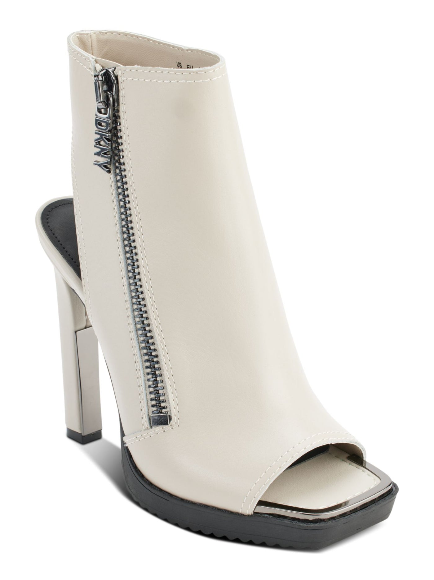 DKNY Womens Beige Cut Out Heel Padded Malia Square Toe Block Heel Zip-Up Leather Dress Shootie 6.5