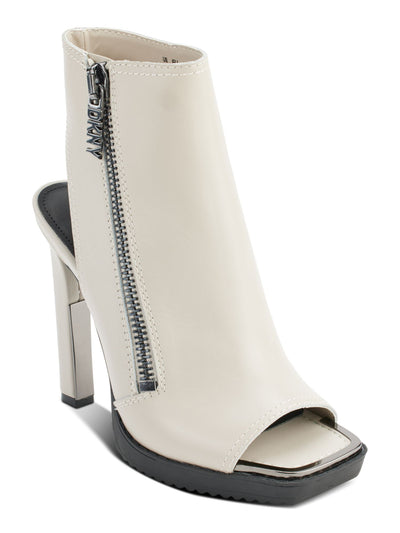 DKNY Womens Beige Cut Out Heel Padded Malia Square Toe Block Heel Zip-Up Leather Dress Shootie 6.5
