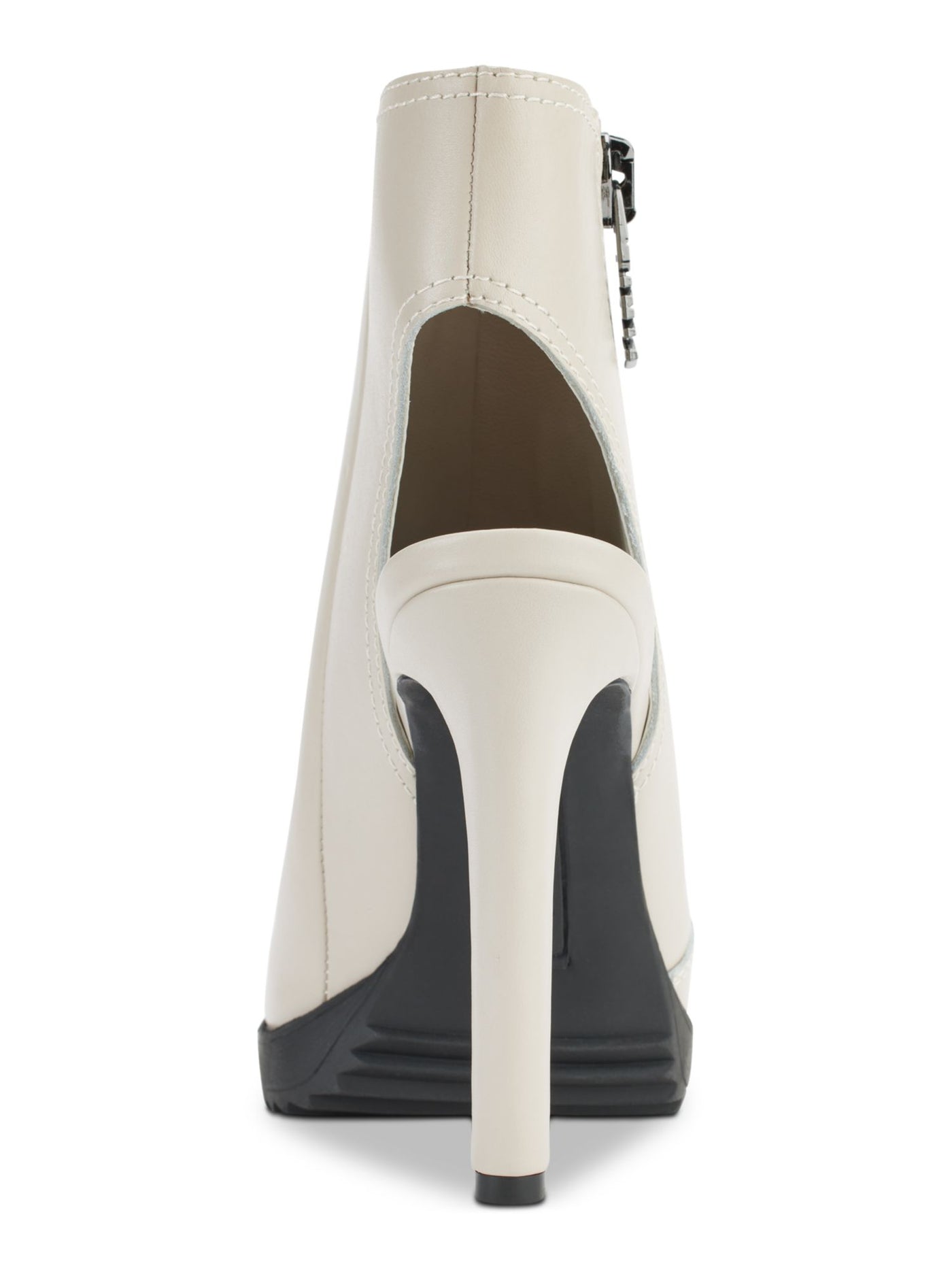 DKNY Womens Beige Cut Out Heel Padded Malia Square Toe Block Heel Zip-Up Leather Dress Shootie 6.5