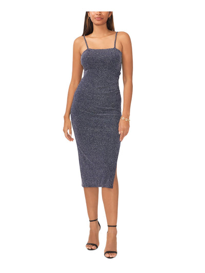 1. STATE Womens Navy Zippered Lined Tie Cutout-back Side-slit Short Sleeve Midi Party Sheath Dress Juniors L