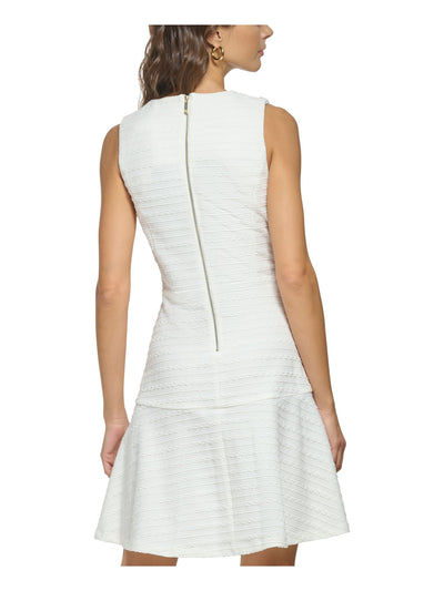 TOMMY HILFIGER Womens White Zippered Button Detail Sleeveless Round Neck Above The Knee Party Fit + Flare Dress 10