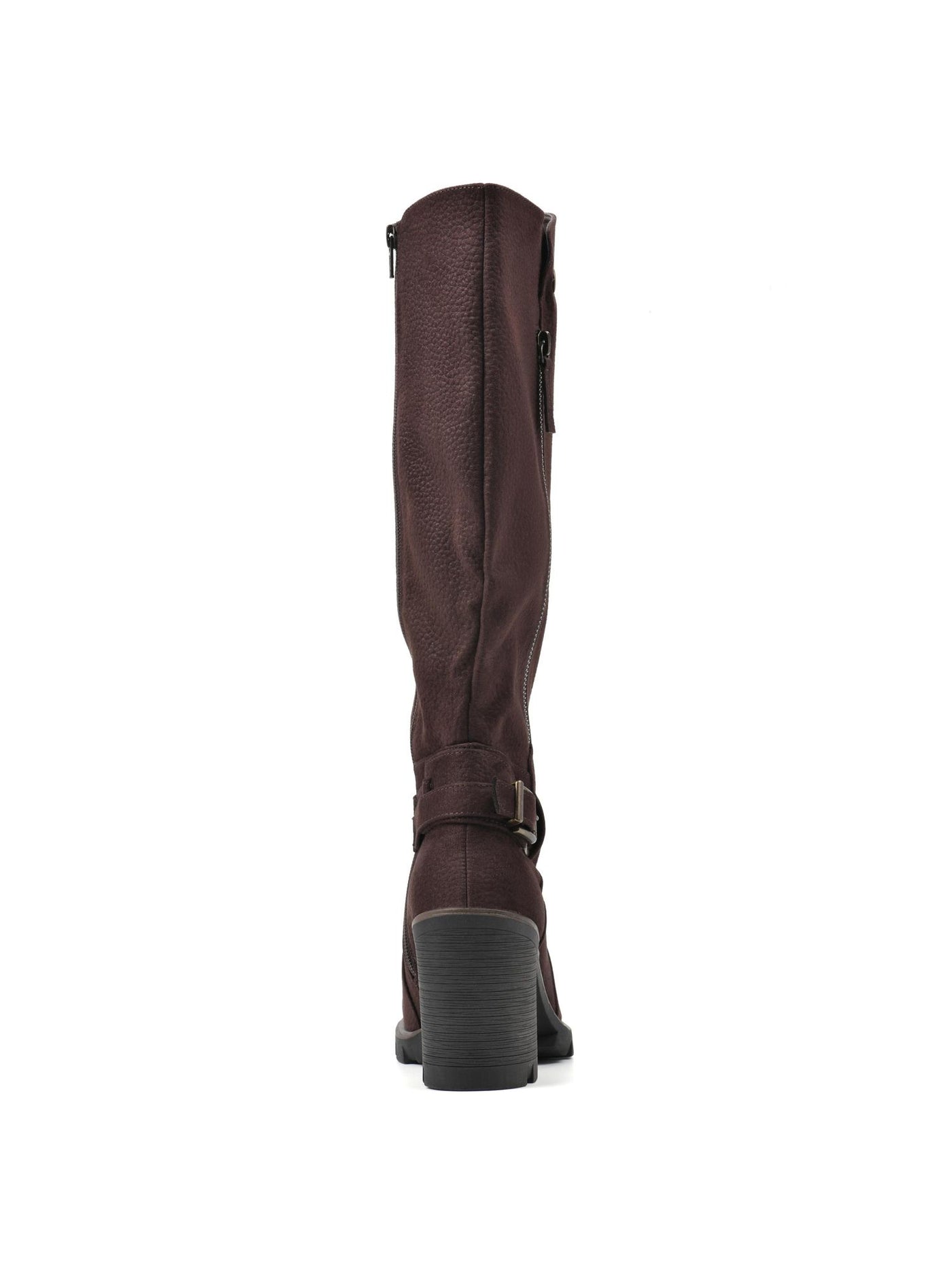 WHITE MOUNTAIN Women's Brown Berlin Zipper Accent Cushioned Solid Buckled Strap Boot