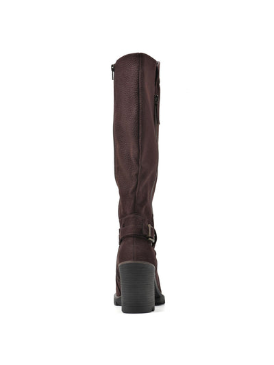WHITE MOUNTAIN Women's Brown Berlin Zipper Accent Cushioned Solid Buckled Strap Boot