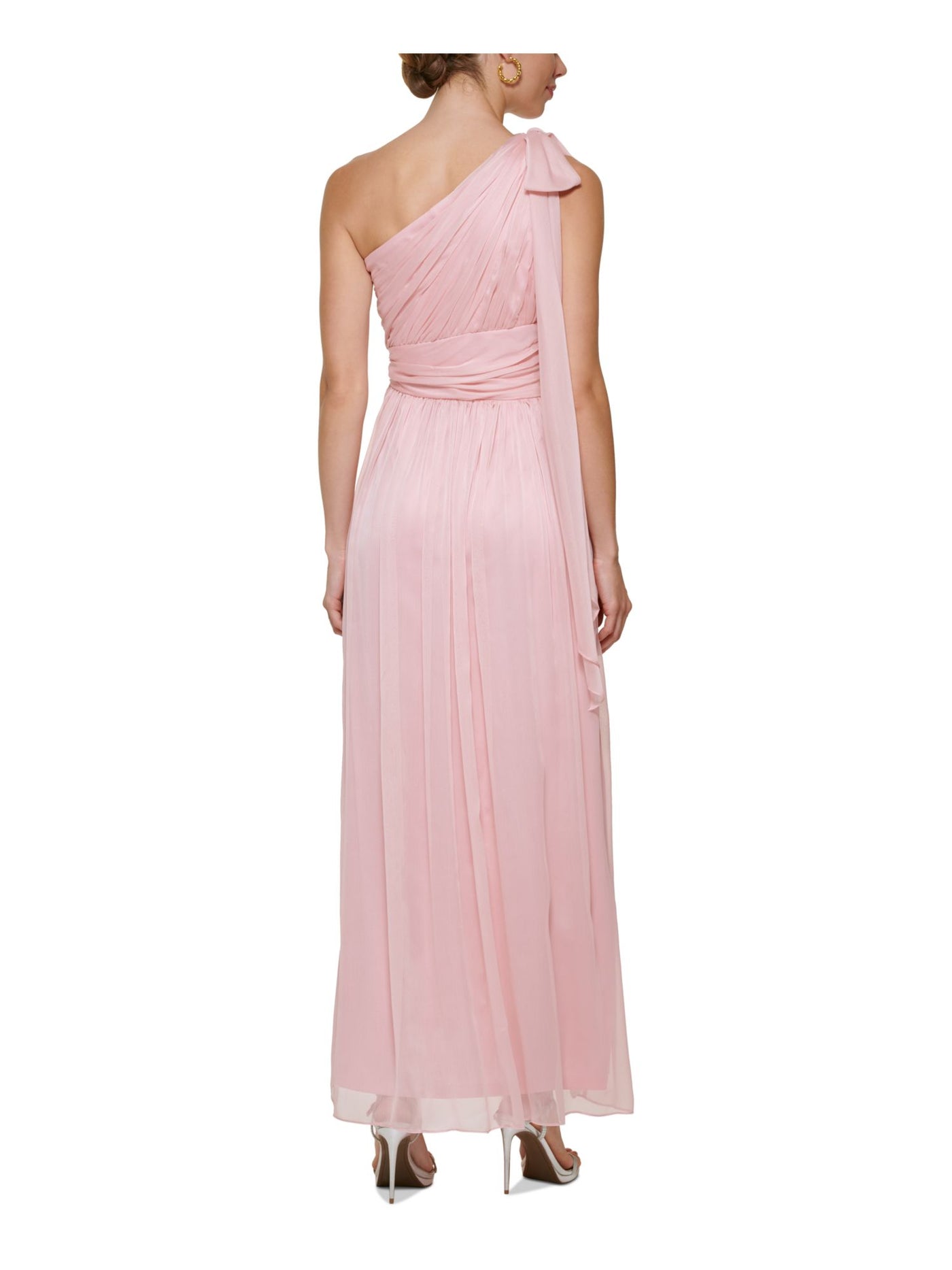 DKNY Womens Pink Lined Zippered Sleeveless Asymmetrical Neckline Tea-Length Evening Gown Dress 10