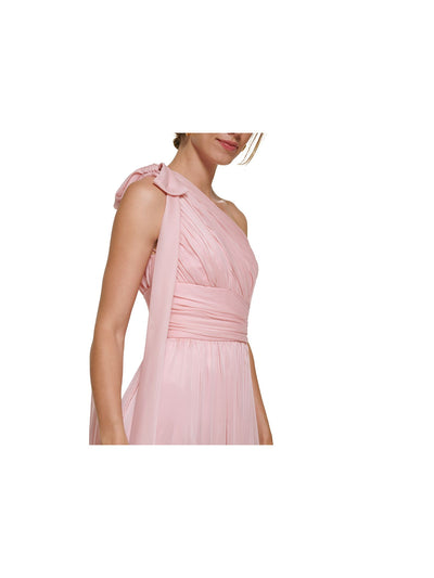 DKNY Womens Pink Lined Zippered Sleeveless Asymmetrical Neckline Tea-Length Evening Gown Dress 10