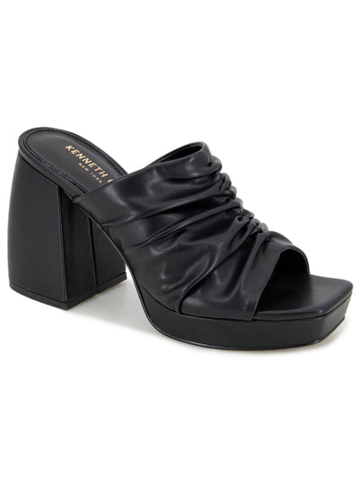 KENNETH COLE NEW YORK Womens Black Ruched Padded Anika Open Toe Sculpted Heel Slip On Heeled Sandal 7