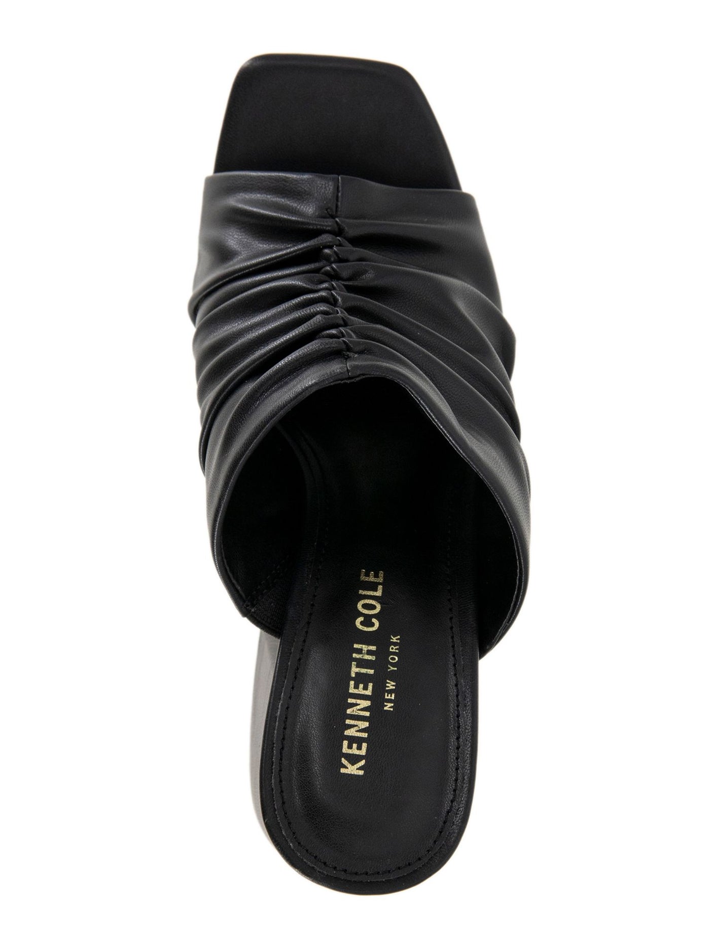 KENNETH COLE NEW YORK Womens Black Ruched Padded Anika Open Toe Sculpted Heel Slip On Heeled Sandal 7