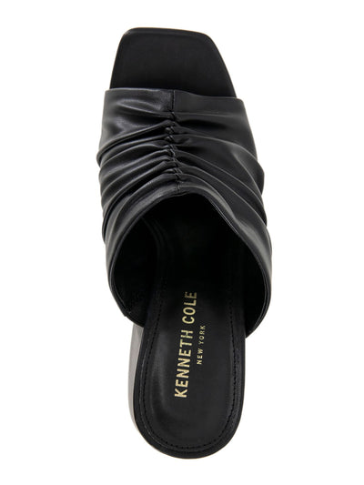 KENNETH COLE NEW YORK Womens Black Ruched Padded Anika Open Toe Sculpted Heel Slip On Heeled Sandal 7