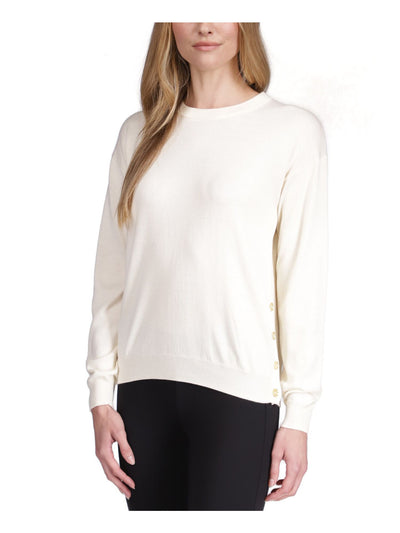 MICHAEL MICHAEL KORS Womens Ivory Long Sleeve Crew Neck Sweater Petites P\S