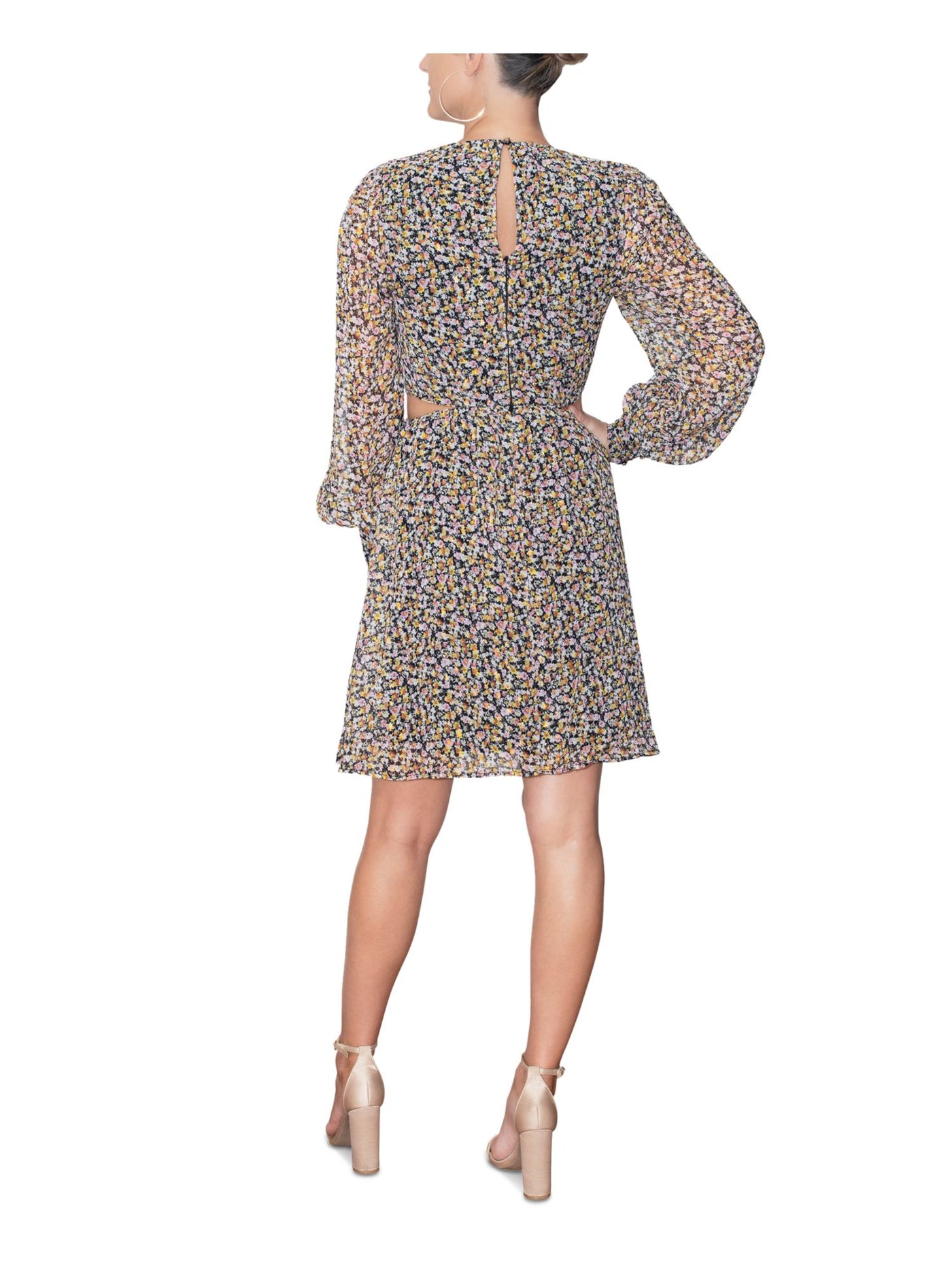 RACHEL RACHEL ROY Womens Zippered Long Sleeve Round Neck Above The Knee Fit + Flare Dress