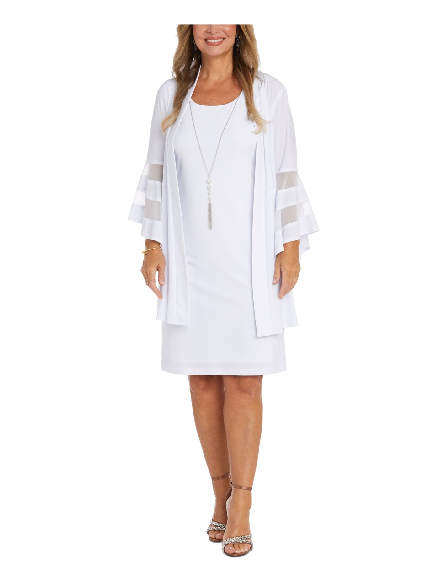 R&M RICHARDS Womens White Sheer Bell Sleeve Open Front Wear To Work Cardigan 6