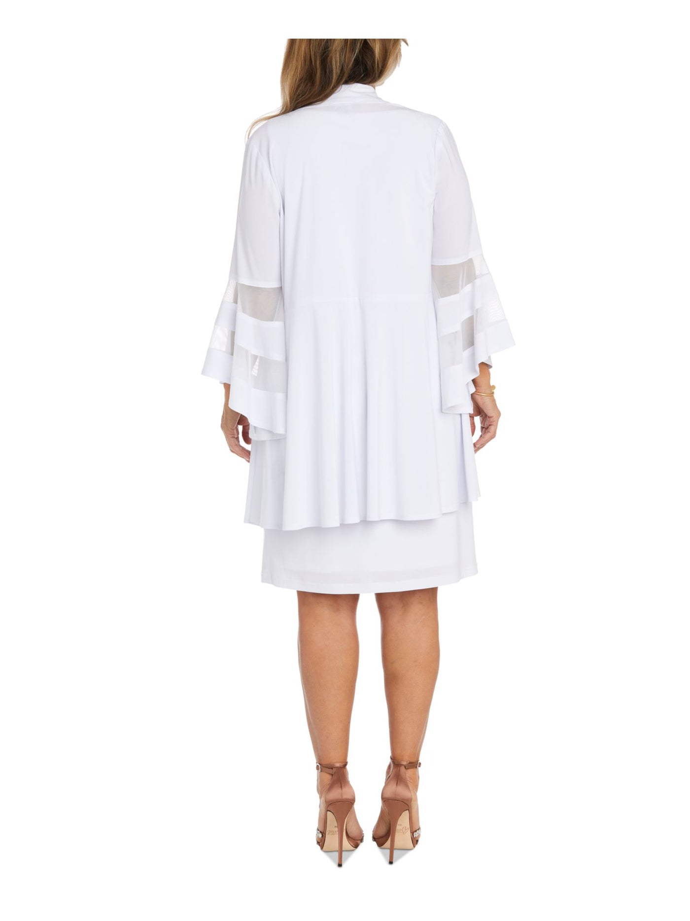 R&M RICHARDS Womens White Sheer Bell Sleeve Open Front Wear To Work Cardigan 6